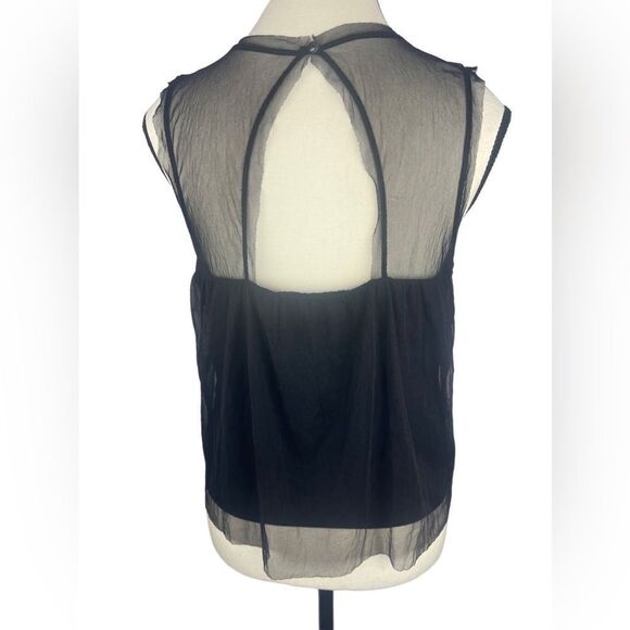 Hollister Black Floral Embroidery Sheer Mesh open back  Tank Top Size: S - Picture 3 of 7